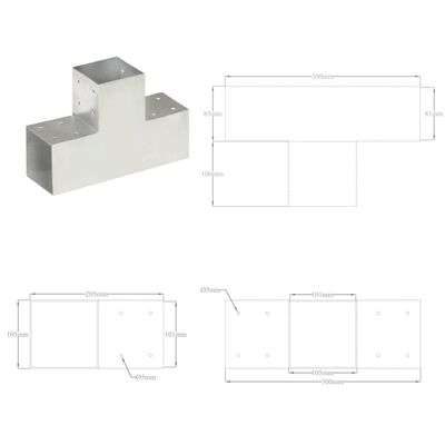 vidaXL Stolpesko 4 stk T-form galvanisert metall 101x101 mm