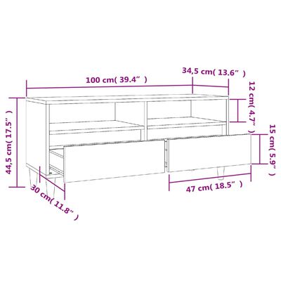 vidaXL TV-benk grå sonoma 100x34,5x44,5 cm konstruert tre