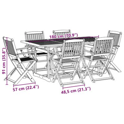 vidaXL Hagespisegruppe 7 deler 180x90x75 cm heltre akasie