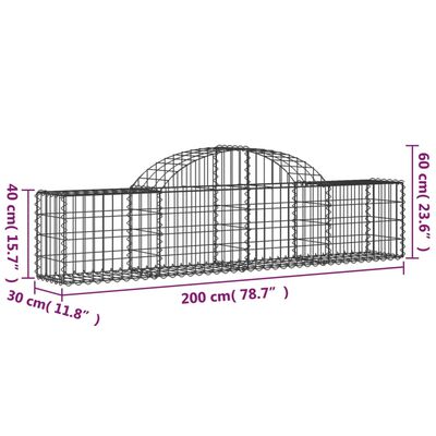 vidaXL Gabionkurver buede 10 stk 200x30x40/60 cm galvanisert jern