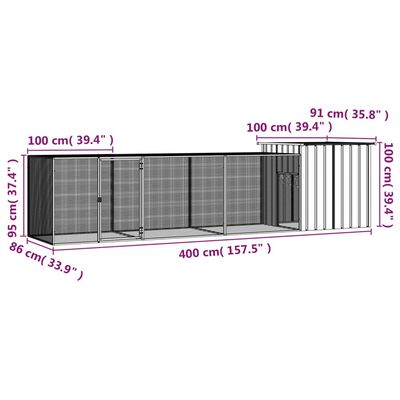 vidaXL Kyllingbur antrasitt 400x91x100 cm galvanisert stål