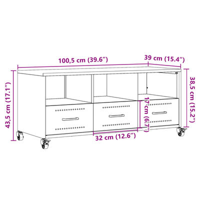 vidaXL TV-benk hvit 100,5x39x43,5 cm stål