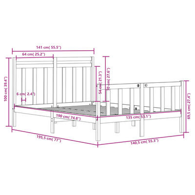 vidaXL Sengeramme heltre 135x190 cm Double