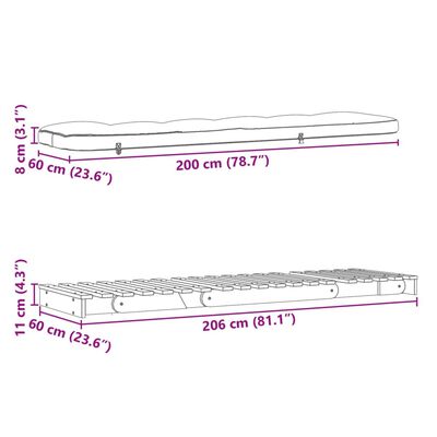 vidaXL Futonsofa med madrass voksbrun 60x206x11 cm heltre furu