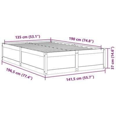 vidaXL Sengeramme uten madrass hvit 135x190 cm heltre furu