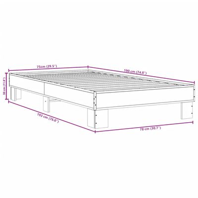 vidaXL Sengeramme røkt eik 75x190 cm konstruert tre og metall