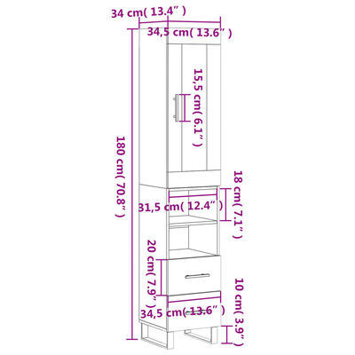 vidaXL Highboard røkt eik 34,5x34x180 cm konstruert tre