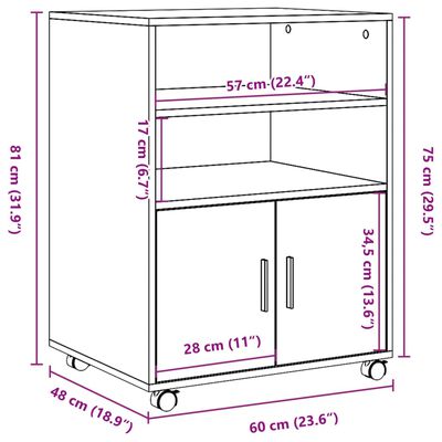 vidaXL Rulleskap grå sonoma 60x48x81 cm konstruert tre