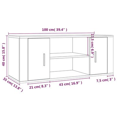 vidaXL TV-benk grå sonoma 100x35x40 cm konstruert tre