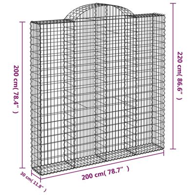 vidaXL Gabionkurver buede 4 stk 200x30x200/220 cm galvanisert jern