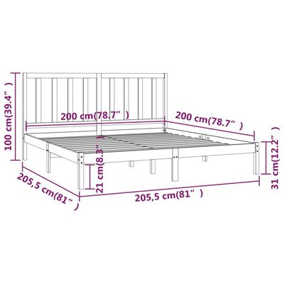 vidaXL Sengeramme hvit heltre furu 200x200 cm