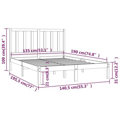 vidaXL Sengeramme heltre furu 135x190 cm Double