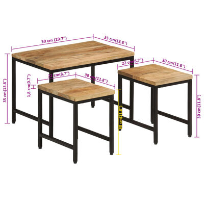 vidaXL Stablebare salongbord 3 stk grovt heltre mangotre og jern