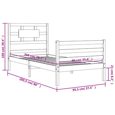 vidaXL Sengeramme med hodegavl hvit 90x200 cm heltre