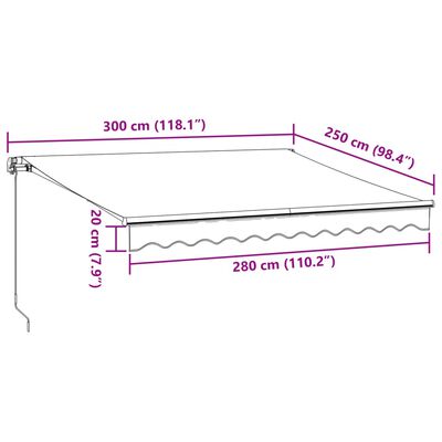 vidaXL Manuell uttrekkbar markise burgunder 300x250 cm