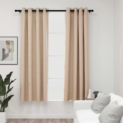 vidaXL Lystette gardiner maljer og lin-design 2 stk beige 140x175 cm