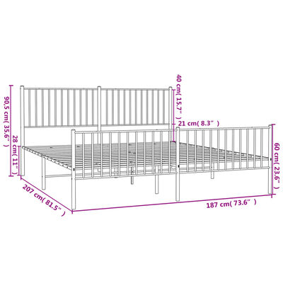 vidaXL Sengeramme i metall uten madrass med fotgavl svart 180x200 cm