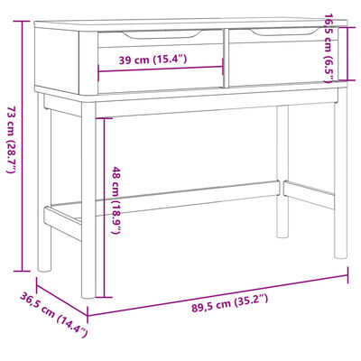 vidaXL Konsollbord FLORO brun 89,5x36,5x73 cm heltre furu