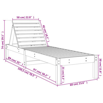 vidaXL Solsenger 2 stk hvit 199,5x60x74 cm heltre furu