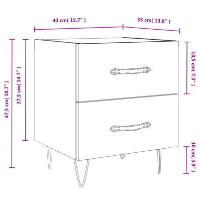 vidaXL Nattbord 2 stk grå sonoma 40x35x47,5 cm konstruert tre