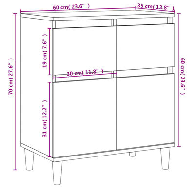 vidaXL Skjenk brun eik 60x35x70 cm konstruert tre