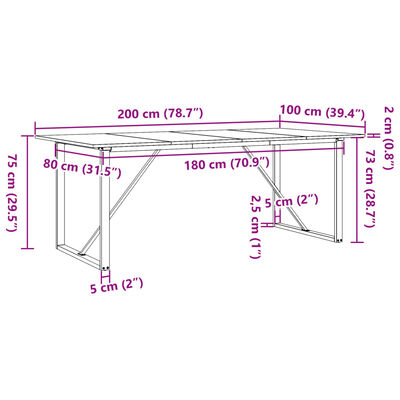 vidaXL Spisebord O-ramme 200x100x75 cm heltre furu og støpejern