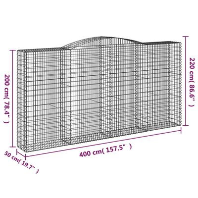 vidaXL Gabionkurver buede 6 stk 400x50x200/220 cm galvanisert jern