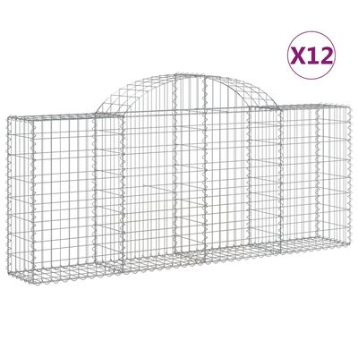 vidaXL Gabionkurver buede 12 stk 200x30x80/100 cm galvanisert jern