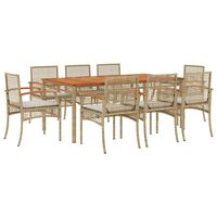 vidaXL Hagespisegruppe med puter 9 deler polyrotting beige