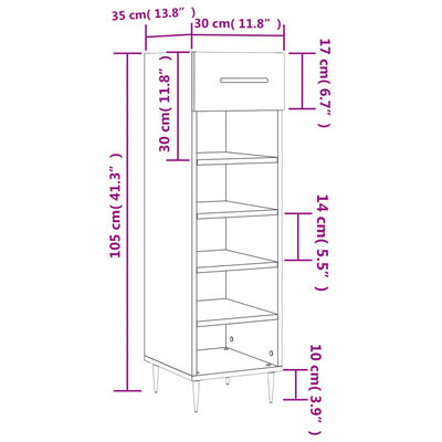 vidaXL Skohylle hvit 30x35x105 cm konstruert tre