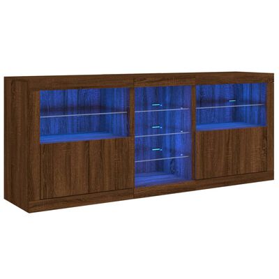 vidaXL Skjenk med LED-lys brun eik 162x37x67 cm