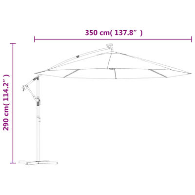 vidaXL Hengeparasoll med LED-lys og metallstang 350 cm sandfarget