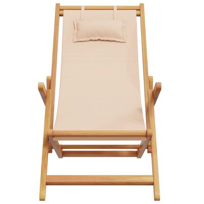 vidaXL Sammenleggbare strandstoler 2 stk beige stoff og heltre