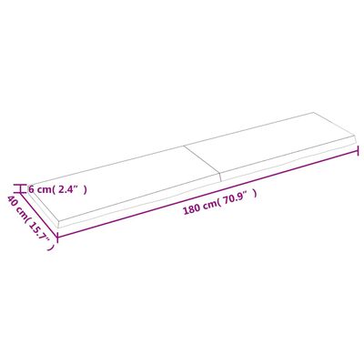 vidaXL Bordplate mørkebrun 180x40x(2-6) cm behandlet heltre eik