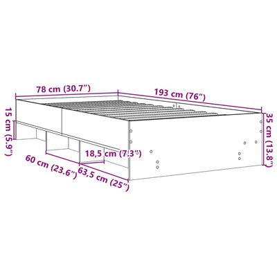 vidaXL Sengeramme uten madrass røkt eik 75x190 cm konstruert tre