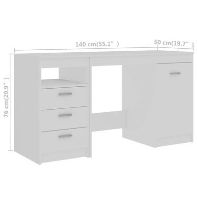 vidaXL Skrivebord hvit 140x50x76 cm konstruert tre