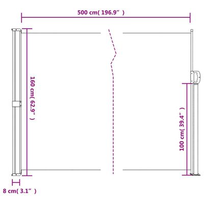 vidaXL Uttrekkbar sidemarkise terrakotta 160x500 cm