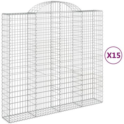 vidaXL Gabionkurver buede 15 stk 200x50x180/200 cm galvanisert jern