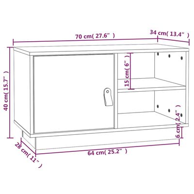 vidaXL TV-benk hvit 70x34x40 cm heltre furu