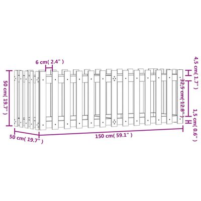 vidaXL Høybed med gjerdedesign 150x50x50 cm impregnert furu