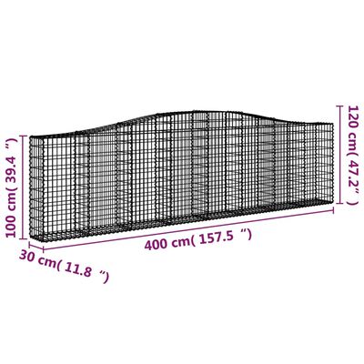 vidaXL Gabionkurver buede 4 stk 400x30x100/120 cm galvanisert jern