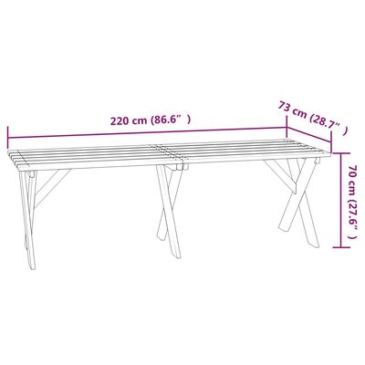 vidaXL Hagebord 220x73x70 cm impregnert furu