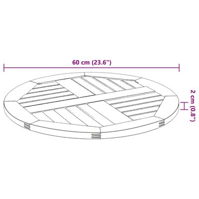 vidaXL Bordplate Ø60x2 cm rund heltre akasie