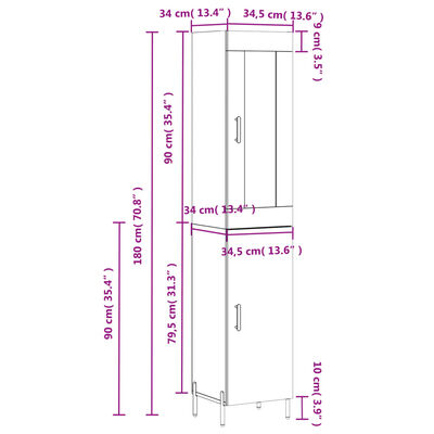 vidaXL Highboard betonggrå 34,5x34x180 cm konstruert tre