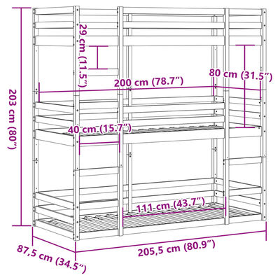 vidaXL Trippel køyeseng 80x200 cm heltre furu