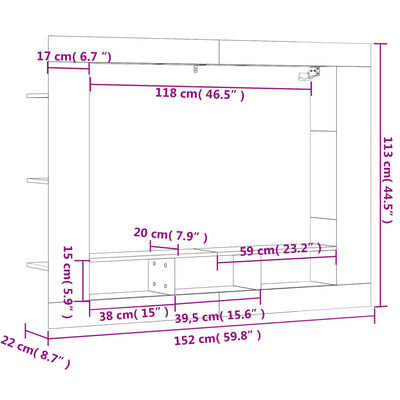 vidaXL TV-benk grå sonoma 152x22x113 cm konstruert tre