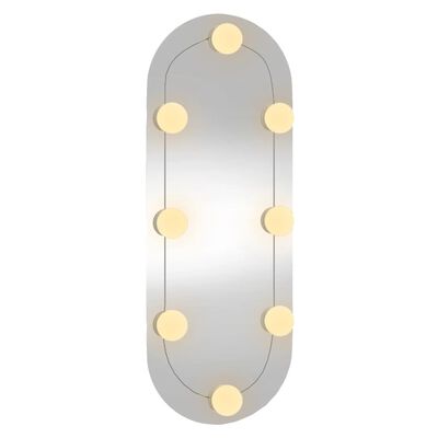 vidaXL Veggspeil med LED-lys 20x50 cm glass oval