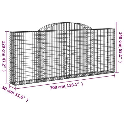 vidaXL Gabionkurver buede 6 stk 300x30x120/140 cm galvanisert jern