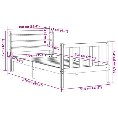 vidaXL Sengeramme uten madrass hvit 90x200 cm heltre furu