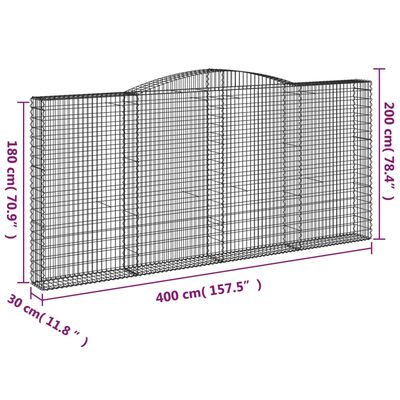 vidaXL Gabionkurver buede 2 stk 400x30x180/200 cm galvanisert jern